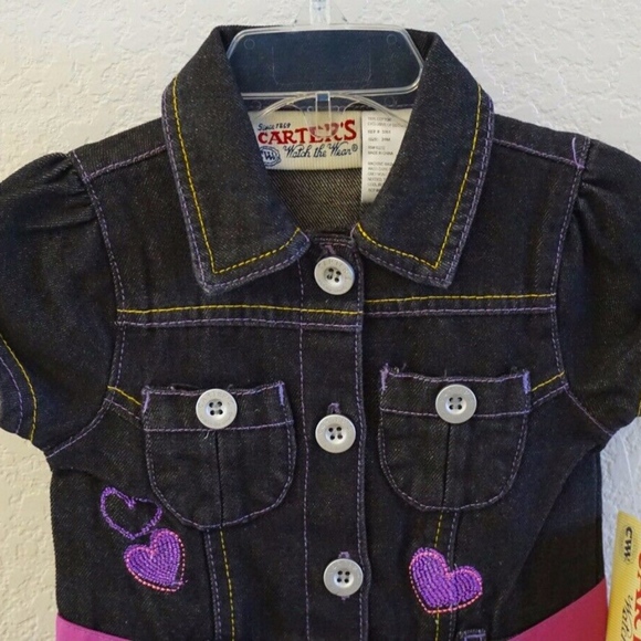 CARTERS WATCH THE WEAR Toddler Girls Jean Denim Heart Dress Sz. 24 Months - Picture 3 of 8
